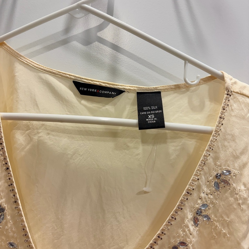 New York & Company Cream silk Embroidered Blouse - Picture 2 of 4